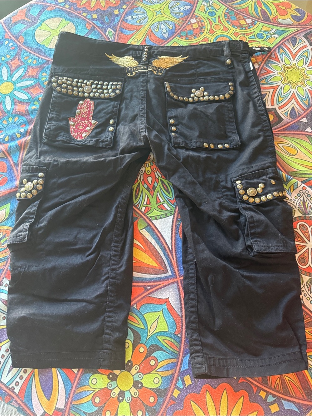 Robin's Jean Black Studded Cargo Capris - Picture 3 of 9